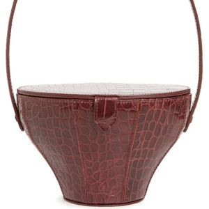 STAUD Alice Embossed Red Leather Top Handle Bag